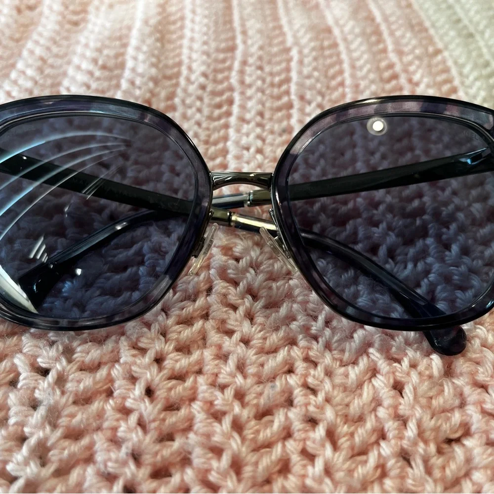 CHANEL Black Frame Blue Lens Oversized Sunglasses